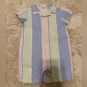 Janie and Jack Boys 6-12m Pastel Seersucker Romper NWT